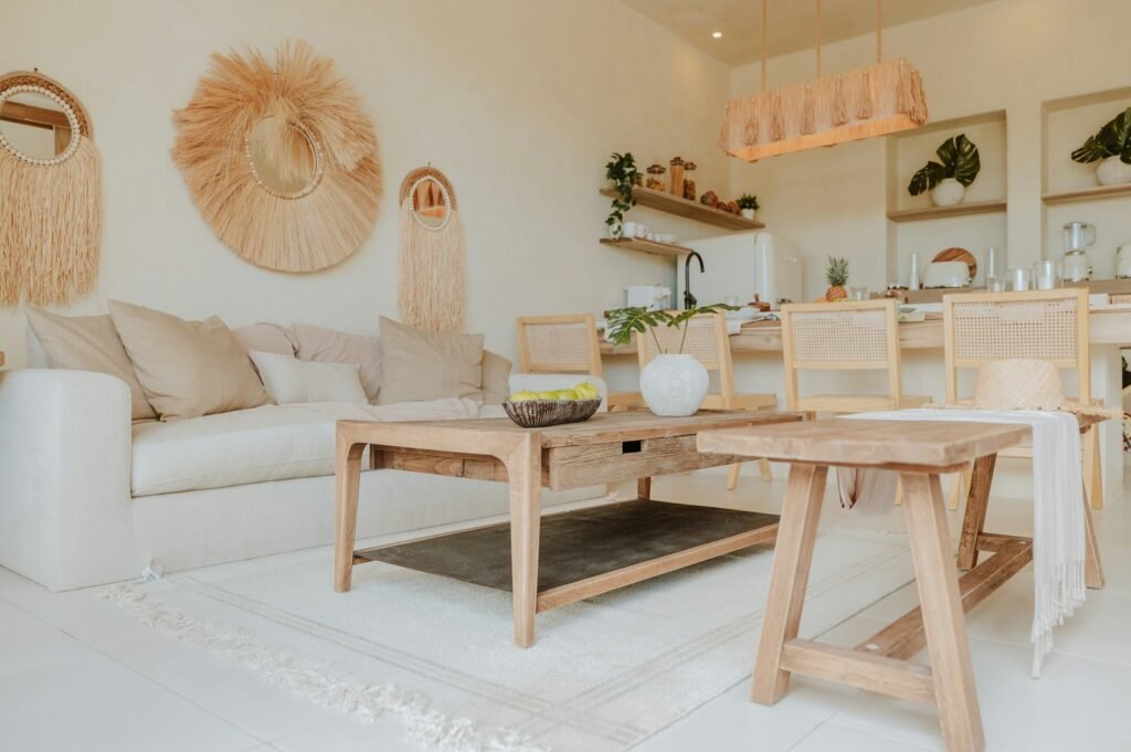 A bright and airy living room with natural décor.